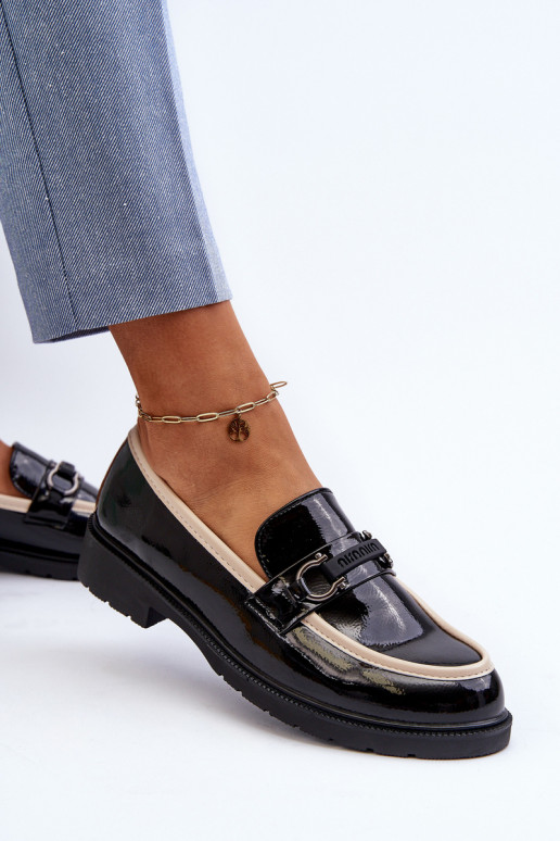 Dámské lakované polobotky mokasíny S.Barski HY336A černé