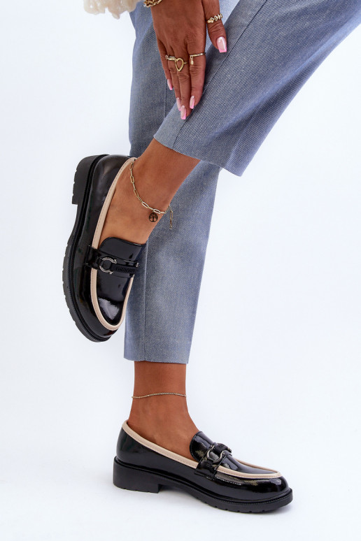 Dámské lakované polobotky mokasíny S.Barski HY336A černé