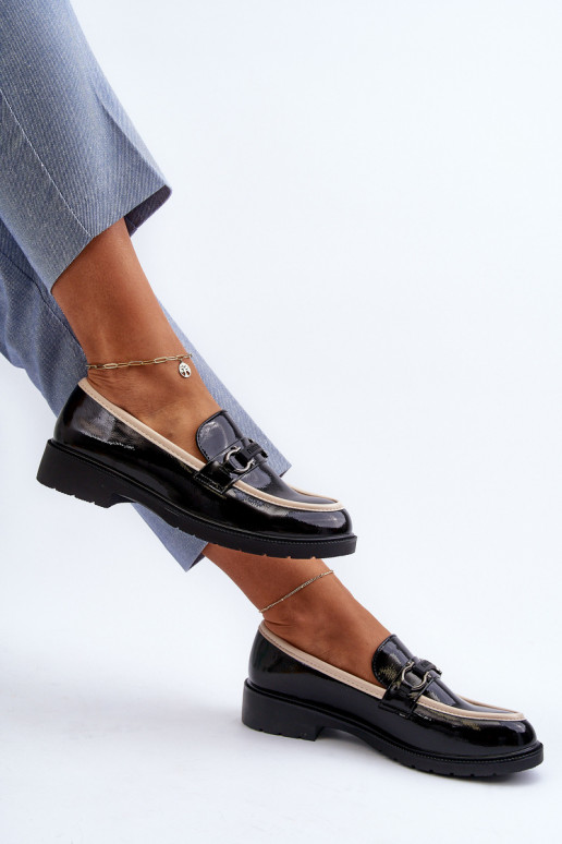 Dámské lakované polobotky mokasíny S.Barski HY336A černé