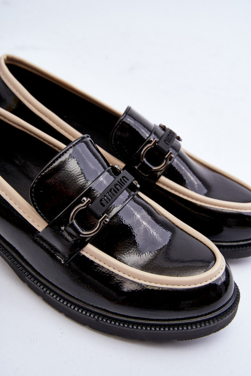 Dámské lakované polobotky mokasíny S.Barski HY336A černé