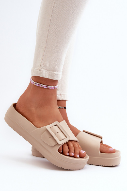 Dámské Pěnové Žabky Na Platformě S Sponou Big Star NN274A666 Béžové Dámské Pěnové Žabky Na Platformě S Sponou Big Star NN274A666 Béžové