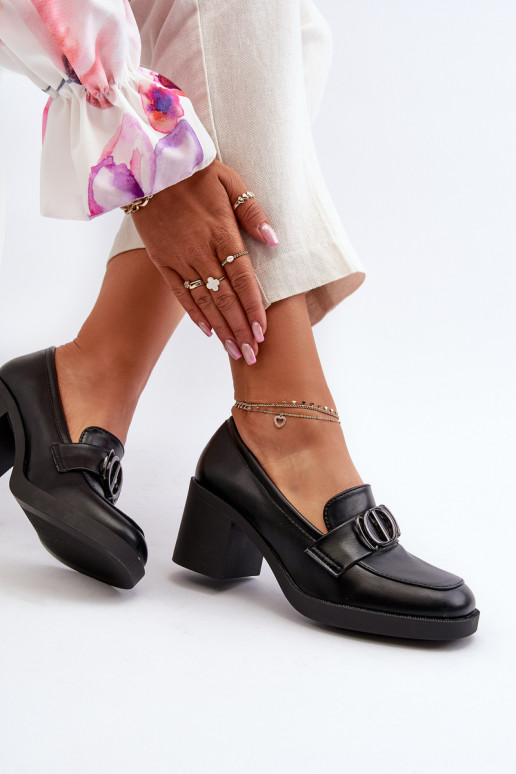 Dámské lodičky na podpatku s ozdobou černé Nedarea