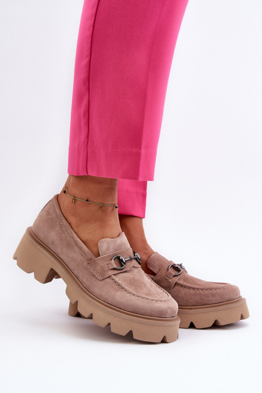 Hrubé dámské semišové mokasíny béžové Neloria