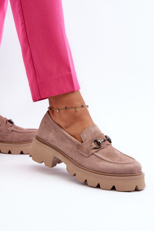 Hrubé dámské semišové mokasíny béžové Neloria