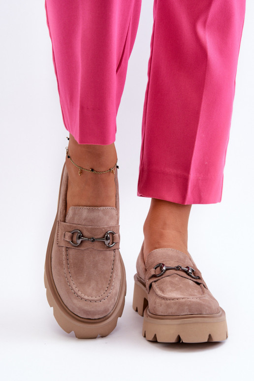 Hrubé dámské semišové mokasíny béžové Neloria