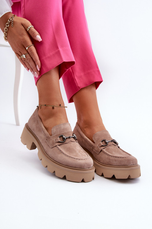 Hrubé dámské semišové mokasíny béžové Neloria