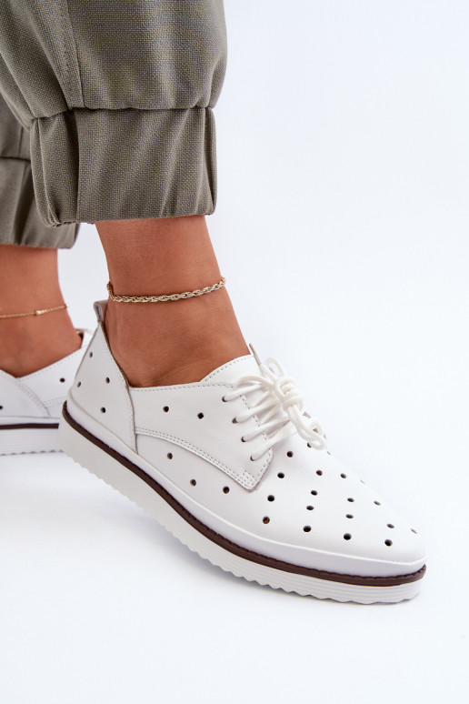 Bílé dámské kožené polobotky S.Barski LR182 Bílé dámské kožené polobotky S.Barski LR182