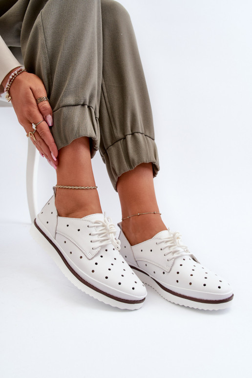 Bílé dámské kožené polobotky S.Barski LR182 Bílé dámské kožené polobotky S.Barski LR182