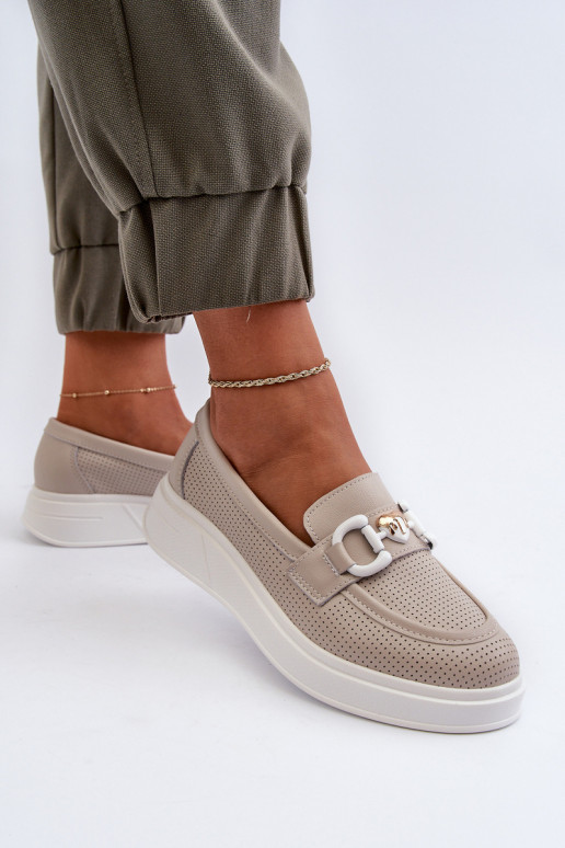 Dámské kožené mokasíny na platformě béžové S.Barski LR720