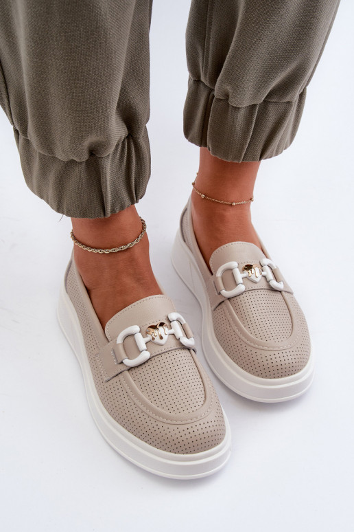 Dámské kožené mokasíny na platformě béžové S.Barski LR720