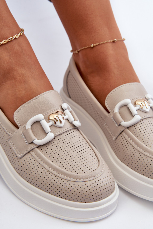 Dámské kožené mokasíny na platformě béžové S.Barski LR720