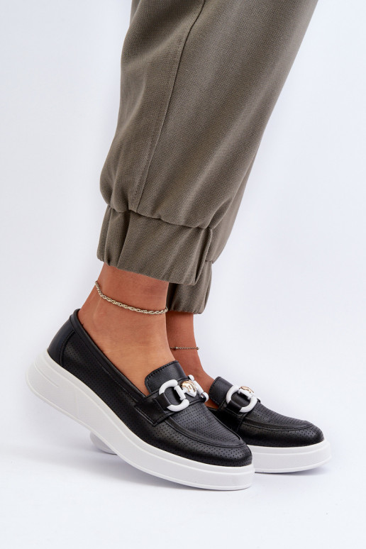 Dámské kožené mokasíny na platformě černé S.Barski LR720