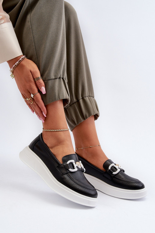 Dámské kožené mokasíny na platformě černé S.Barski LR720
