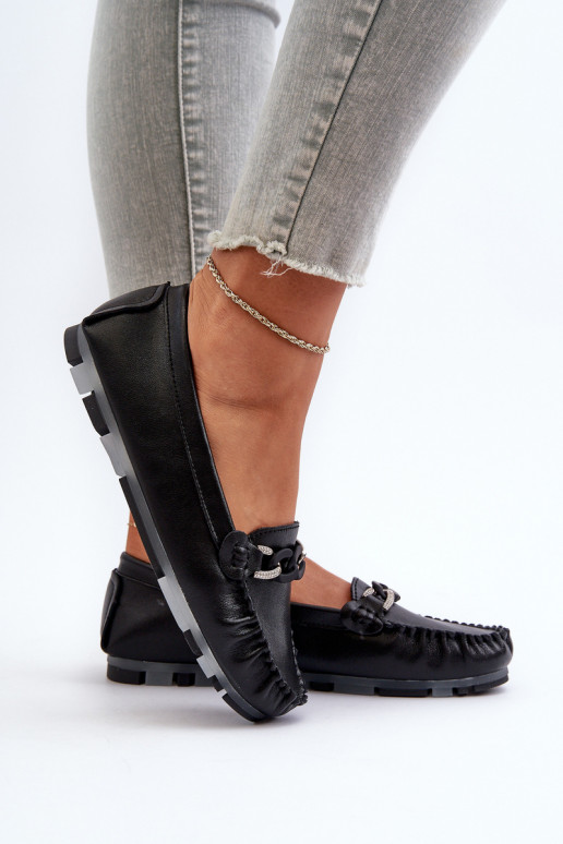 Dámské kožené mokasíny s ozdobou Černé S.Barski LR339