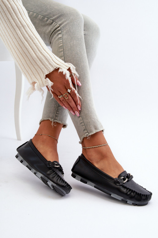 Dámské kožené mokasíny s ozdobou Černé S.Barski LR339