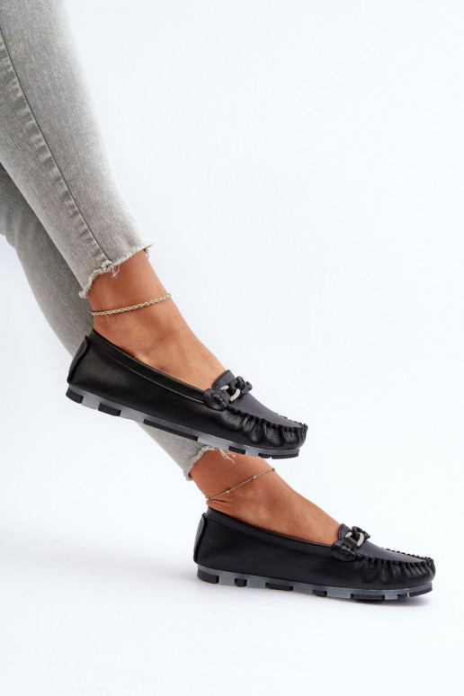 Dámské kožené mokasíny s ozdobou Černé S.Barski LR339