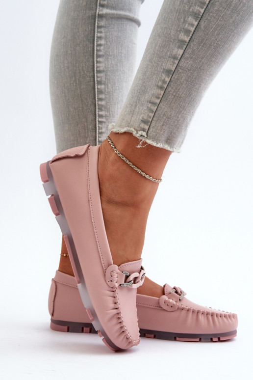 Dámské kožené mokasíny s ozdobou růžové S.Barski LR339