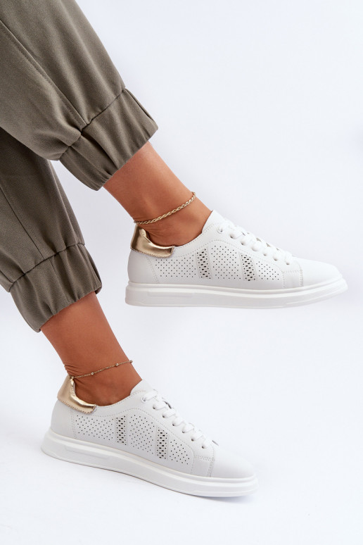 Bílé dámské kožené tenisky S.Barski LR760