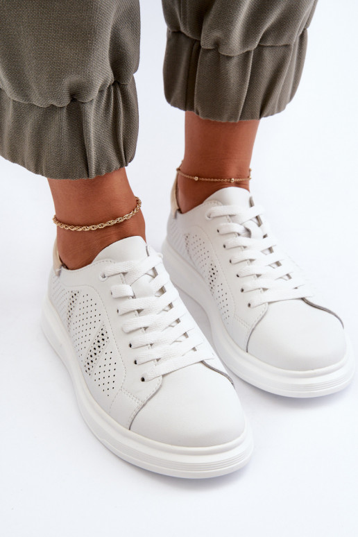 Bílé dámské kožené tenisky S.Barski LR760