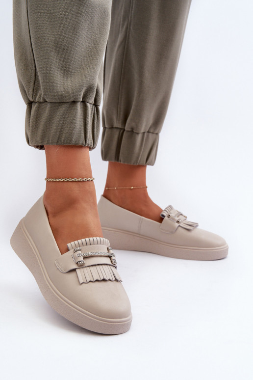 Lehké Dámské Mokasíny Kožené Na Platformě Beige LR590 S.Barski