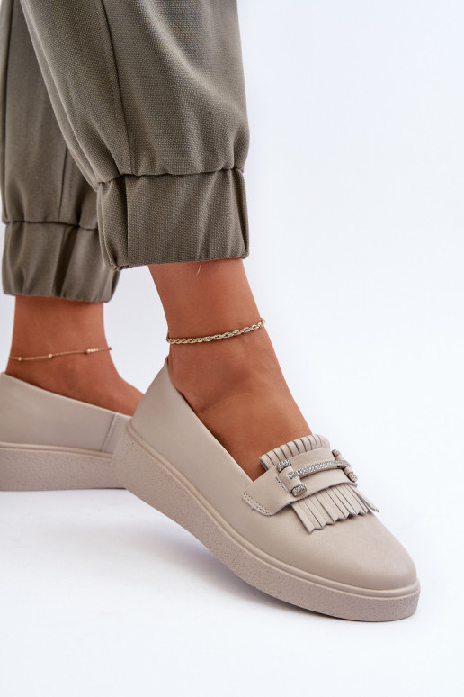 Lehké Dámské Mokasíny Kožené Na Platformě Beige LR590 S.Barski