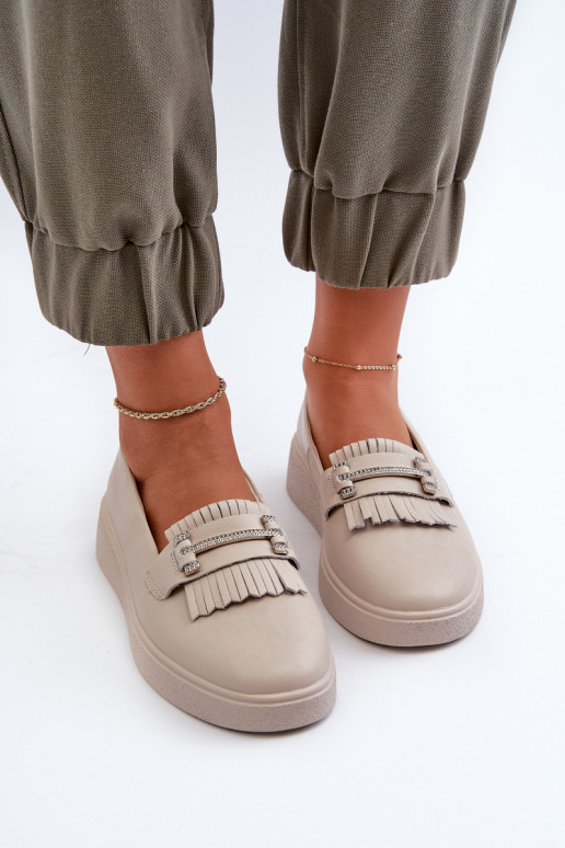 Lehké Dámské Mokasíny Kožené Na Platformě Beige LR590 S.Barski