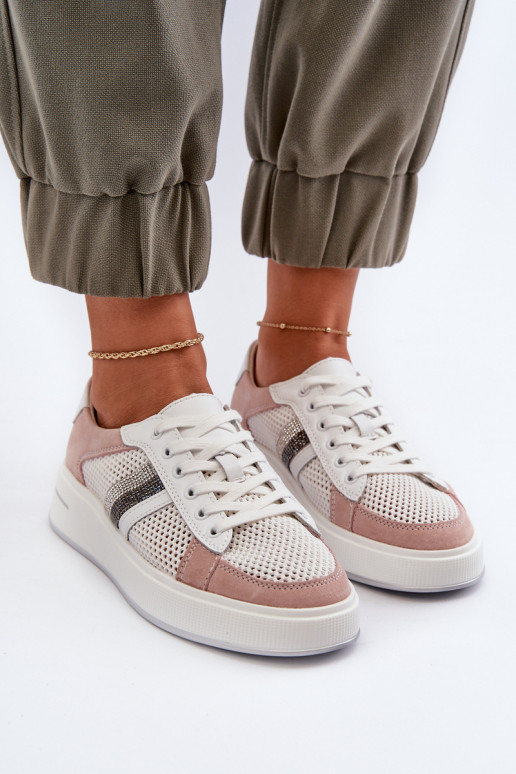 Dámské kožené tenisky D&A LR110 bílo-růžové