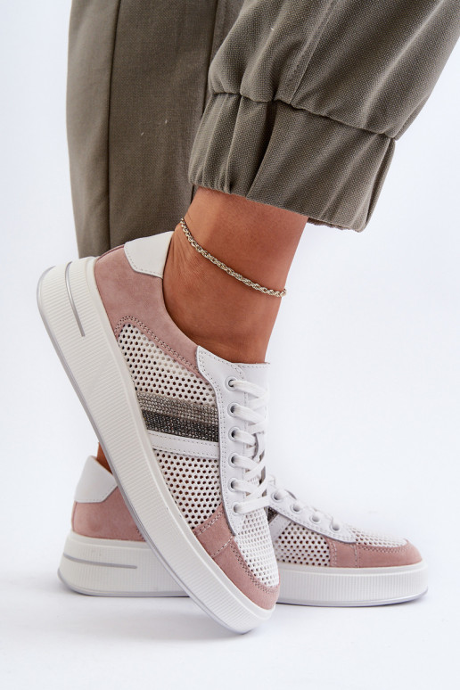 Dámské kožené tenisky D&A LR110 bílo-růžové