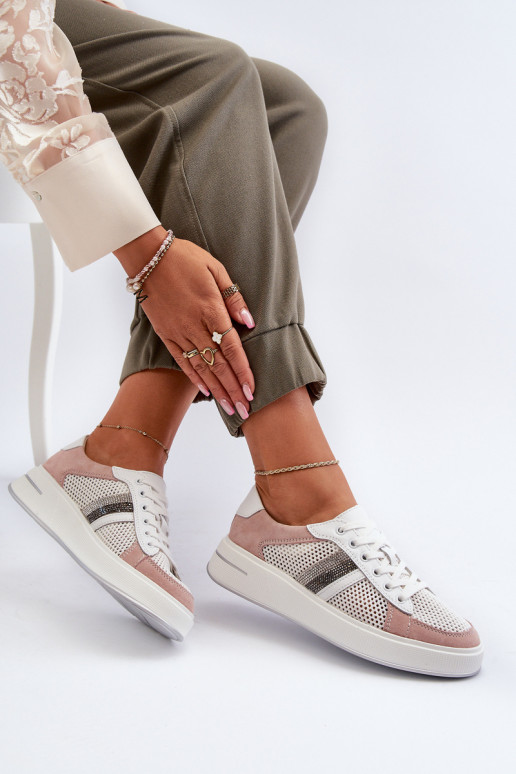 Dámské kožené tenisky D&A LR110 bílo-růžové