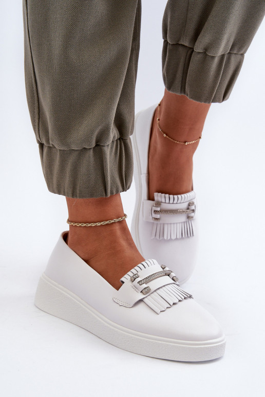 Lehké dámské kozačky z kůže na platformě bílé S.Barski LR590