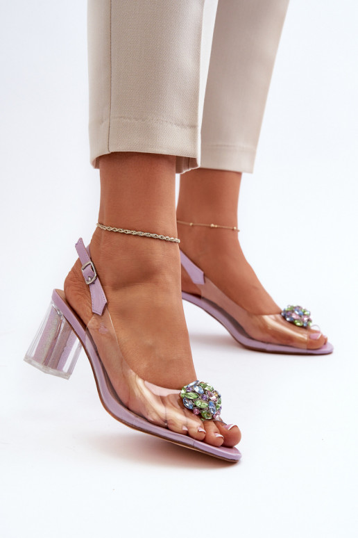 Průhledné sandály na podpatku s ozdobou fialové D&A MR38-454