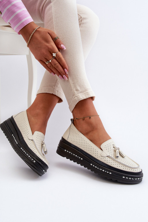 Dámské kožené mokasíny na platformě béžové Assetnima