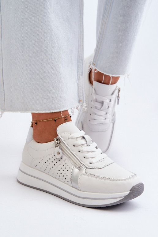 Dámské kožené tenisky na platformě bílé ligustr Dámské kožené tenisky na platformě bílé ligustr