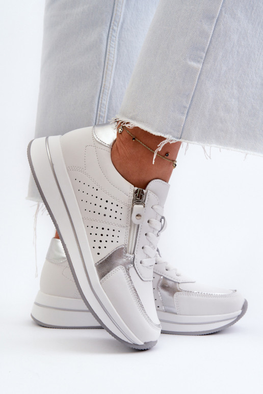 Dámské kožené tenisky na platformě bílé ligustr Dámské kožené tenisky na platformě bílé ligustr