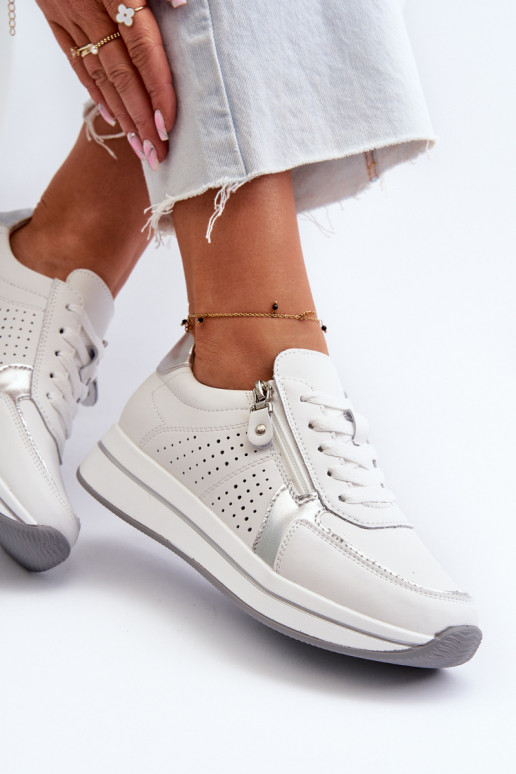 Dámské kožené tenisky na platformě bílé ligustr Dámské kožené tenisky na platformě bílé ligustr