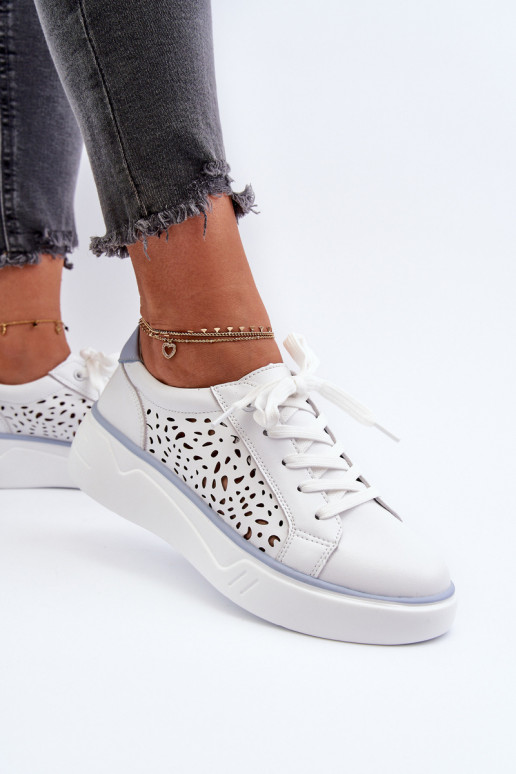 Dámské perforované tenisky na platformě z bílé kůže Peilaeno