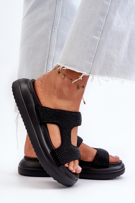 Ozdobené dámské sandály na platformě černé Jestella