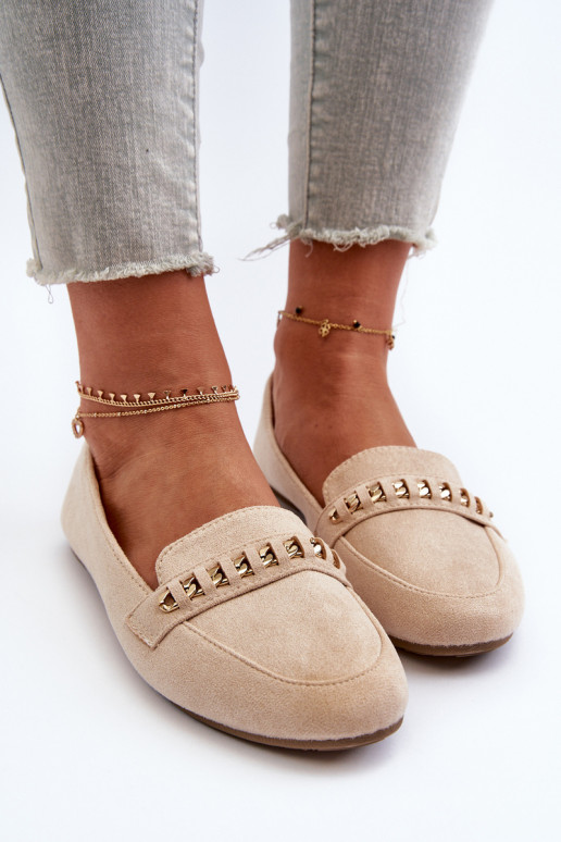 Lesklé dámské mokasíny s řetízkem béžové Aredilla