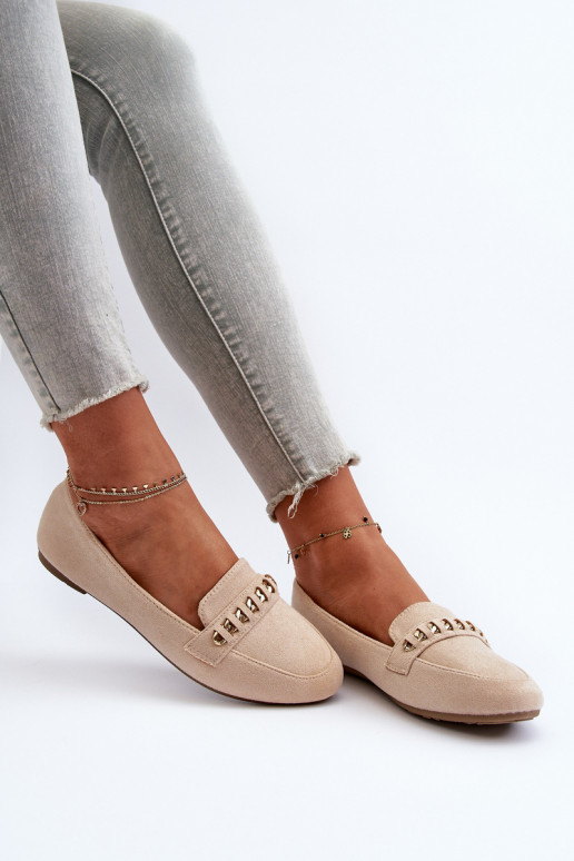 Lesklé dámské mokasíny s řetízkem béžové Aredilla