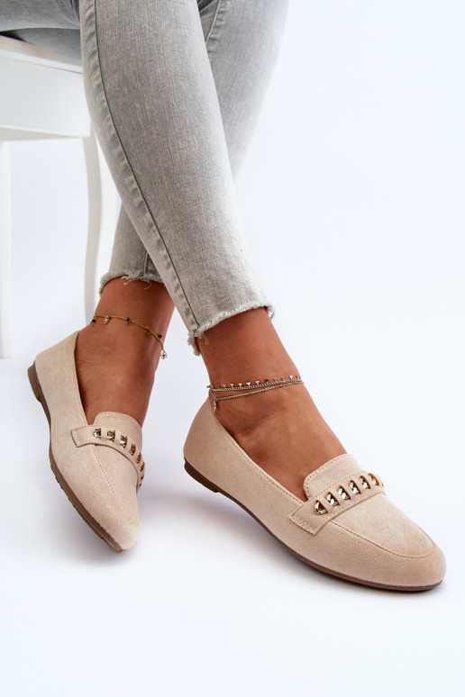 Lesklé dámské mokasíny s řetízkem béžové Aredilla