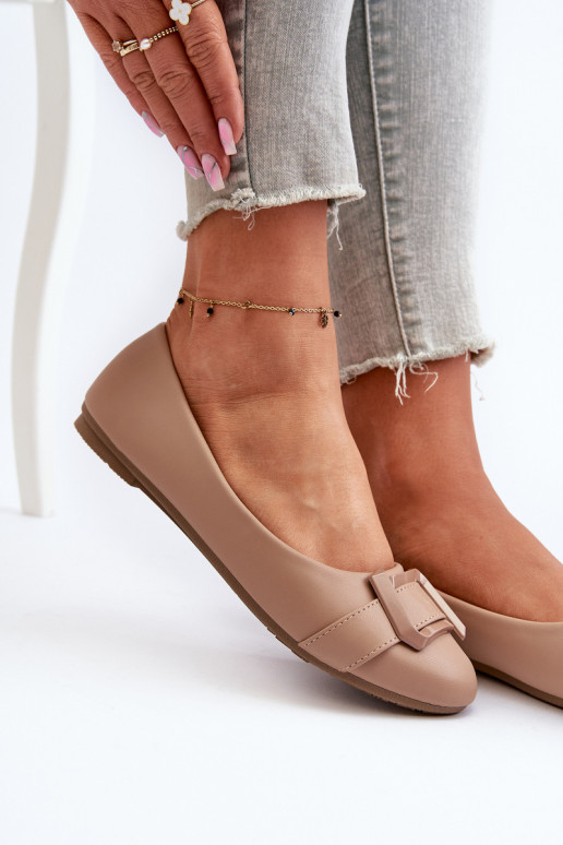 Baleríny S Páskem A Ozdobou Eko Kůže Tmavě Béžové Cadwenla