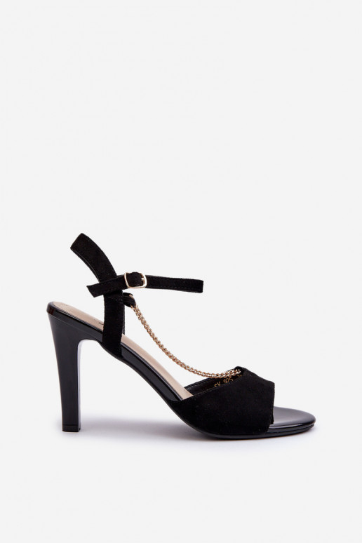 Dámské sandály na podpatku z eko semiše s řetízkem Sergio Leone SK925 černé