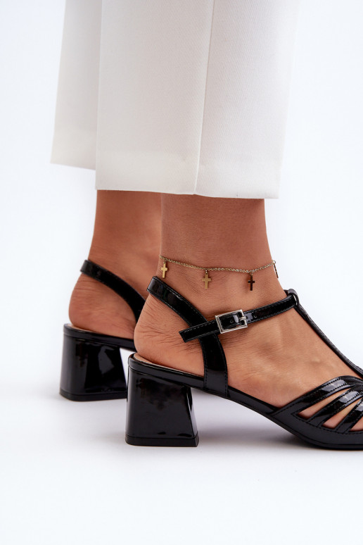 Lakýrované dámské sandály na podpatku Sergio Leone SK880 černé