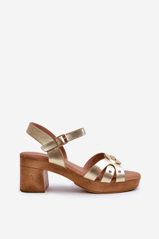 Dámské sandály na podpatku z eko kůže zlaté Assames