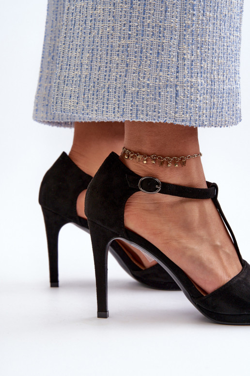 Dámské sandály na podpatku z eko semiše černé Obdaria