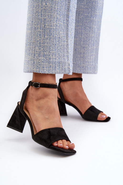 Dámské sandály na podpatku z ekologického semiše černé Upttima