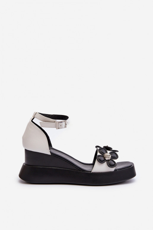 Dámské sandály na platformě a klínové podpatky s květinami Bílé Foviana