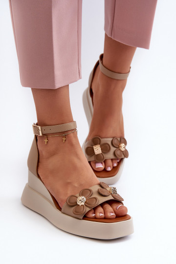 Dámské sandály na platformě a kotníkové boty s květinami Beige Foviana