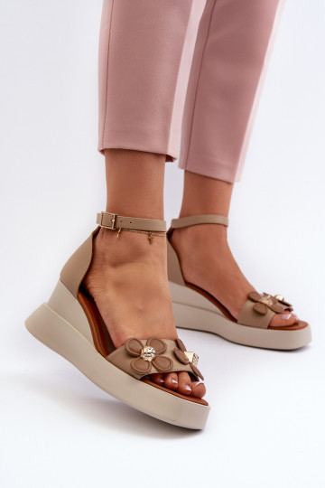 Dámské sandály na platformě a kotníkové boty s květinami Beige Foviana 2