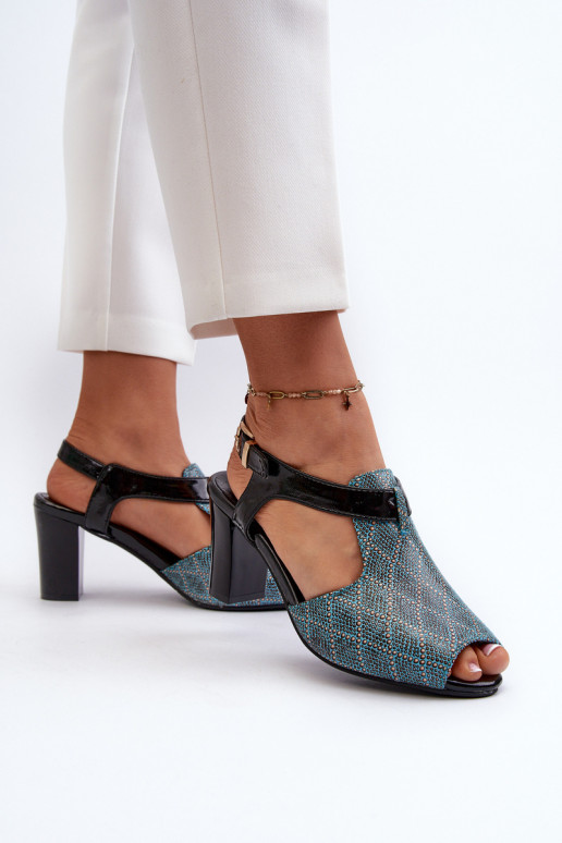 Dámské sandály na podpatku z ekokůže tyrkysově Queenmarie